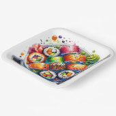 寿司と醤油と箸の誕生日プレート ペーパープレート (傾斜あり)