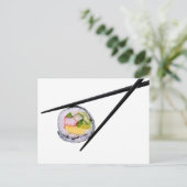 寿司と黒箸の寿司、箸、お笑い ポストカード (スタンド正面)