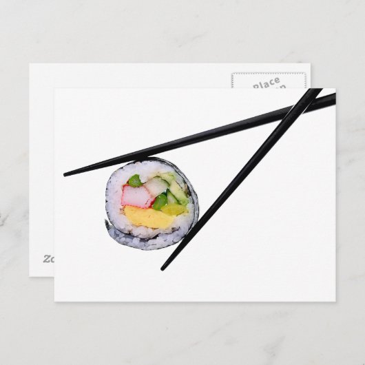 寿司と黒箸の寿司、箸、お笑い ポストカード (正面/裏面)