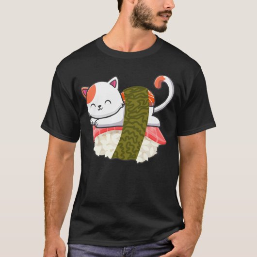 寿司にゃんこ キティ 仔猫 日本の刺身料理 Tシャツ (正面)