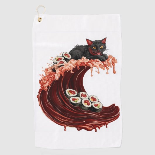 寿司ねこドリームス キュートな日本食 ネコ ゴルフタオル (正面)