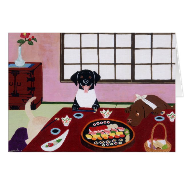 寿司のパーティーのラブラドール (正面横)