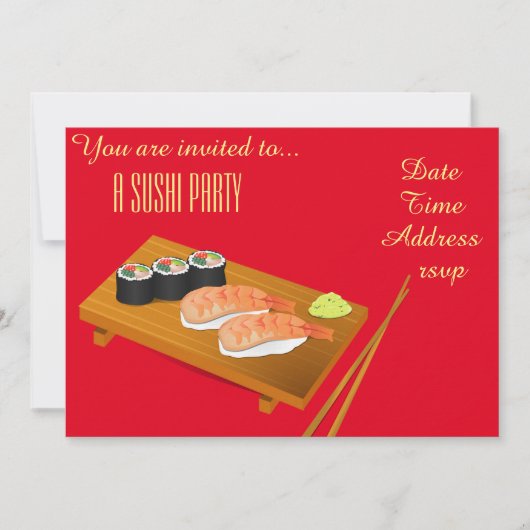 寿司のパーティーの日本人のパーティー 招待状 (正面)
