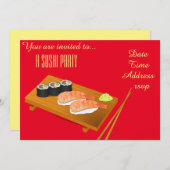 寿司のパーティーの日本人のパーティー 招待状 (正面/裏面)