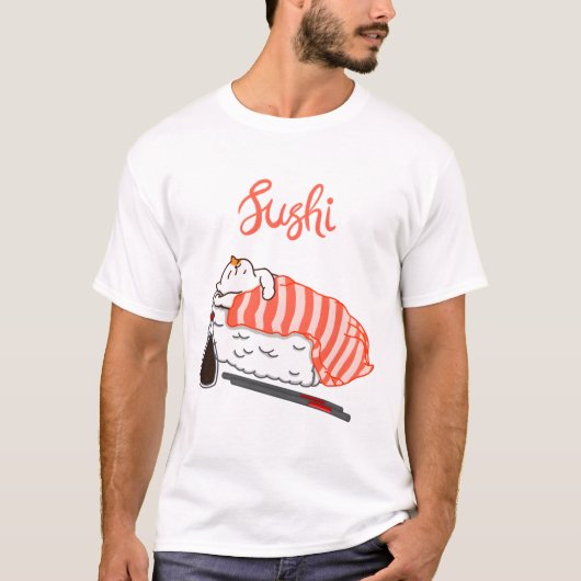 寿司の上で眠る猫 Tシャツ (正面)