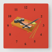 寿司の日本のな漫画の食糧 スクエア壁時計 (正面)