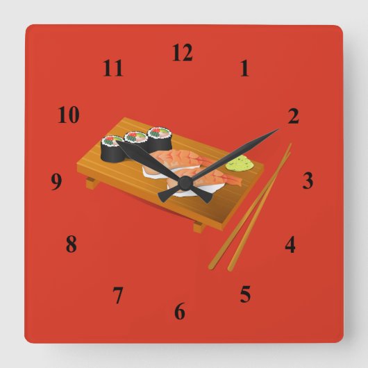 寿司の日本のな漫画の食糧 スクエア壁時計 (正面)