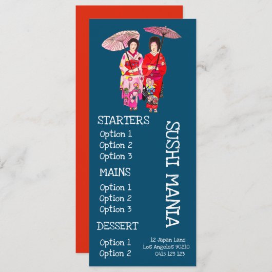 寿司の日本食料理店の寿司の夕食メニュー メニュー (正面/裏面)