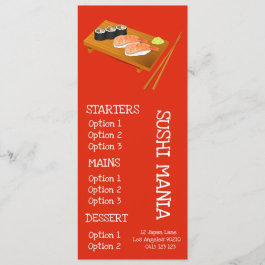 寿司の日本食料理店の寿司の夕食メニュー メニュー (正面)