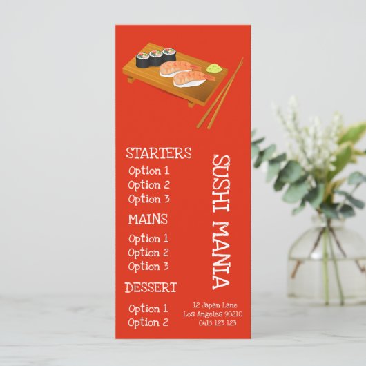 寿司の日本食料理店の寿司の夕食メニュー メニュー (スタンド正面)