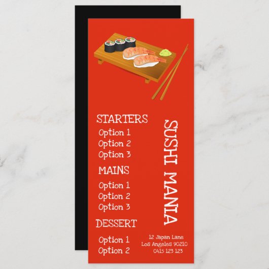 寿司の日本食料理店の寿司の夕食メニュー メニュー (正面/裏面)