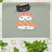 寿司の積み重ね-幸せな寿司の友人のタワー キッチンタオル (折り畳み)