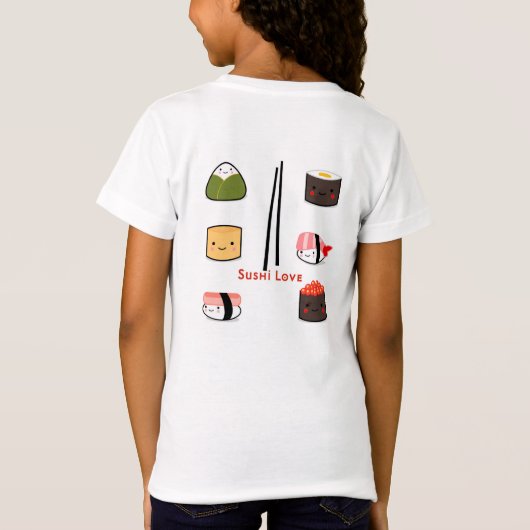 寿司はかわいいが大好きで、女の子はTシャツを食べます Tシャツ (裏面)