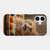 寿司を堪能する猫 iPhone 16ケース (裏面横)