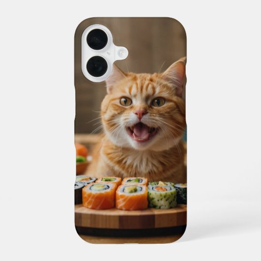 寿司を堪能する猫 iPhone 16ケース (裏面)