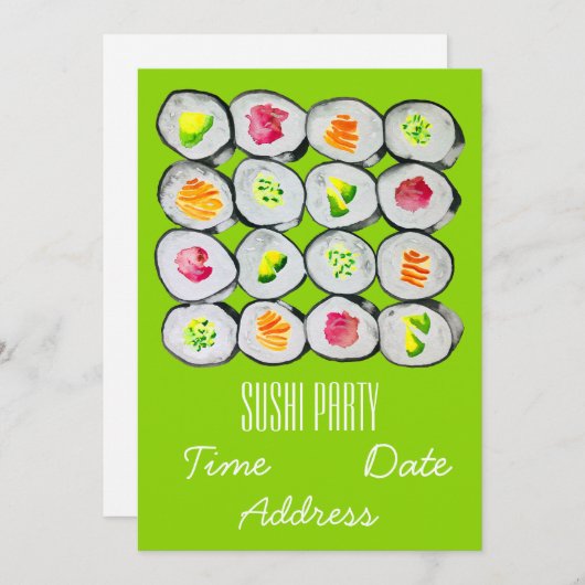 寿司スタイリッシュパーティーモダン日本のパーティー 招待状 (正面/裏面)