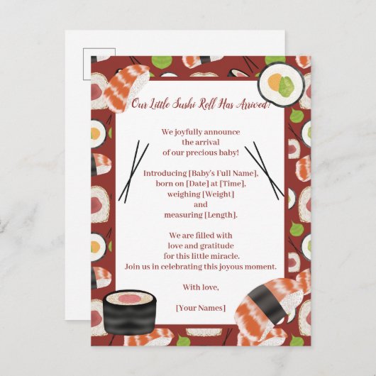 寿司ニュートラル誕生発表 案内ポストカード (正面/裏面)