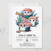 寿司パーティーおもしろい子供の誕生日 招待状 (正面)