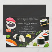 寿司パーティーの日本料理 招待状 (正面/裏面)
