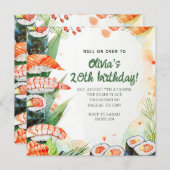 寿司パーティーの誕生日 招待状 (正面/裏面)
