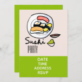 寿司パーティーモダンスタイリッシュ日本のパーティー 招待状 (正面/裏面)