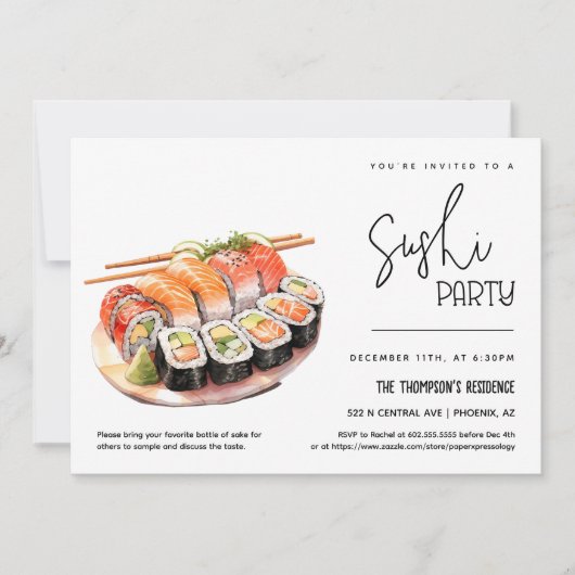 寿司パーティー任意の大事な行事パーティーすし夜パーティー 招待状 (正面)