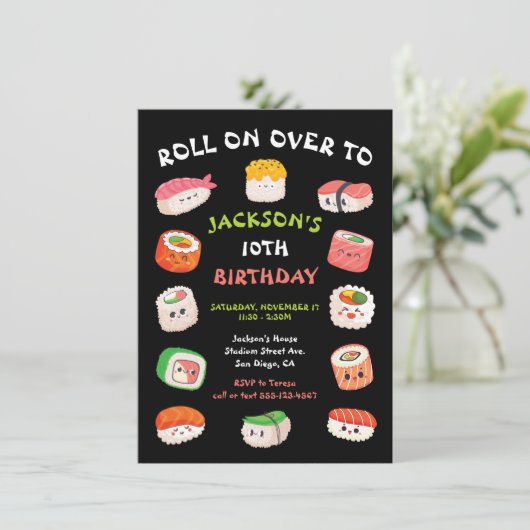 寿司パーティー誕生日招待状 招待状 (スタンド正面)