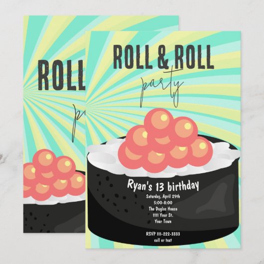 寿司パーティー 招待状 (正面/裏面)