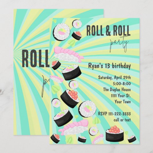 寿司パーティー 招待状 (正面/裏面)