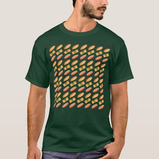 寿司フードパターンボーイの水彩イラスト Tシャツ (正面)