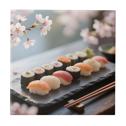 寿司プラッター 桜 タイル (正面)