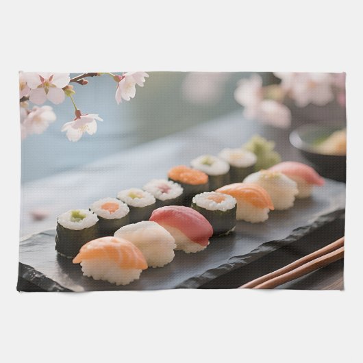 寿司プレート 桜 キッチンタオル (横)