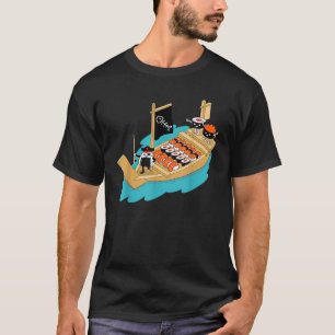 寿司ボート海賊刺身魚飯日本ファンGif Tシャツ