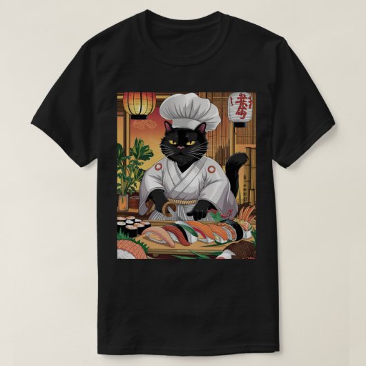 寿司マスター黒猫 Tシャツ (デザイン正面)