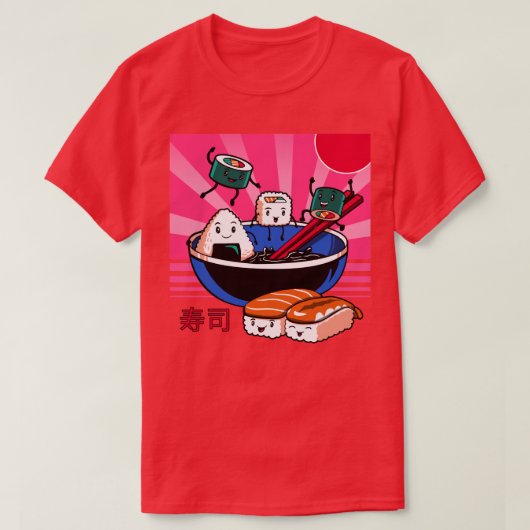 寿司レトロおもしろい Tシャツ (デザイン正面)