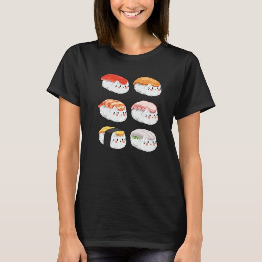 寿司六パック猫みんなで Tシャツ (正面)