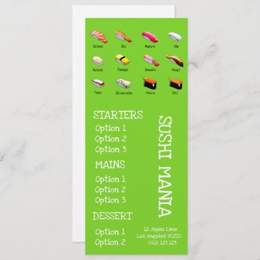 寿司屋わさび日本のディナーメニュー メニュー (正面/裏面)