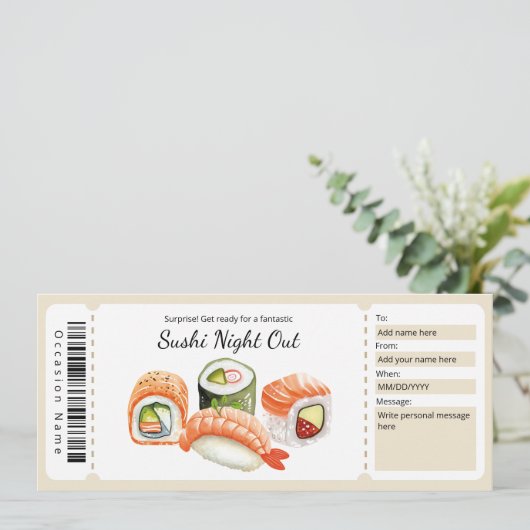 寿司愛好家のための寿司ナイトアウトギフト券 招待状 (スタンド正面)