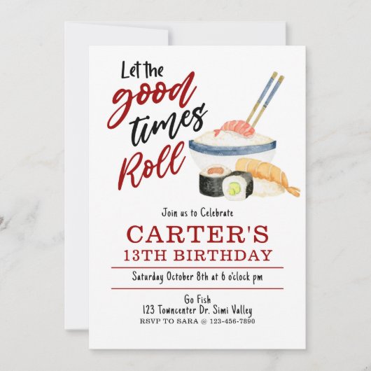 寿司招待状楽しい時を過ごせ転が 招待状 (正面)