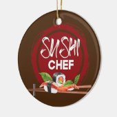 寿司料理人アニメかわいい日本料理料理料理人 セラミックオーナメント (左)