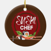 寿司料理人アニメかわいい日本料理料理料理人 セラミックオーナメント (裏面)