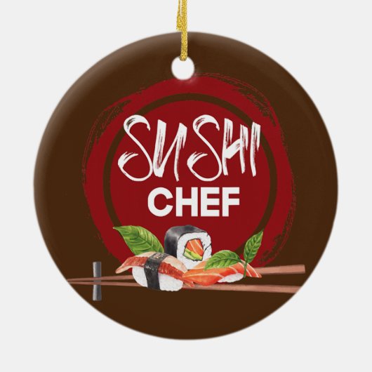 寿司料理人アニメかわいい日本料理料理料理人 セラミックオーナメント (裏面)