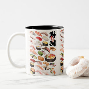 寿司日本のフードハンドドローイラストレーションポストカ ツートーンマグカップ