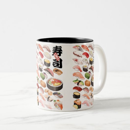 寿司日本のフードハンドドローイラストレーションポストカ ツートーンマグカップ (正面右)