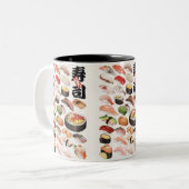 寿司日本のフードハンドドローイラストレーションポストカ ツートーンマグカップ (正面左)