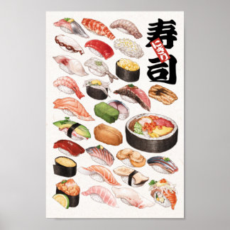 寿司日本の料理手描きイラストレーション ポスター