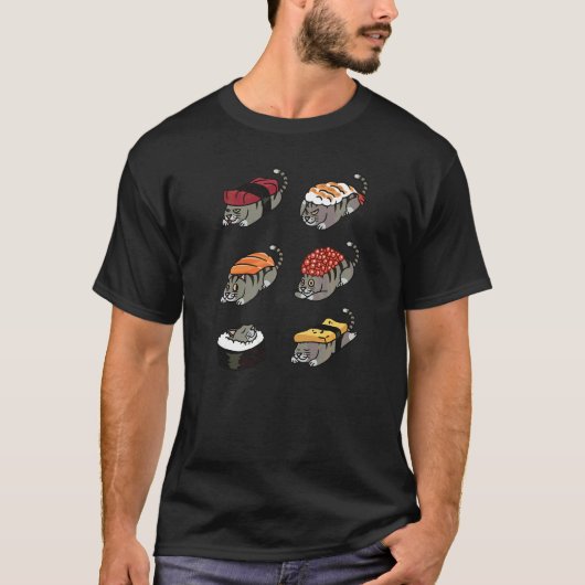 寿司柄のトラ猫ペット Tシャツ (正面)