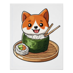 寿司柴犬 � 面白い食べ物の犬 ポスター