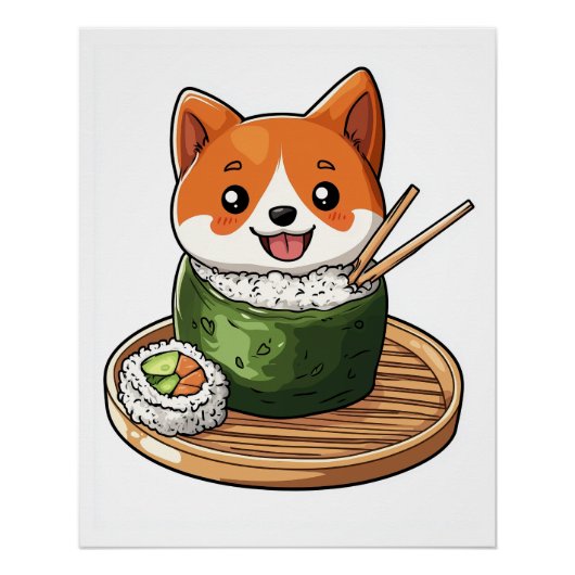 寿司柴犬 � 面白い食べ物の犬 ポスター (正面)
