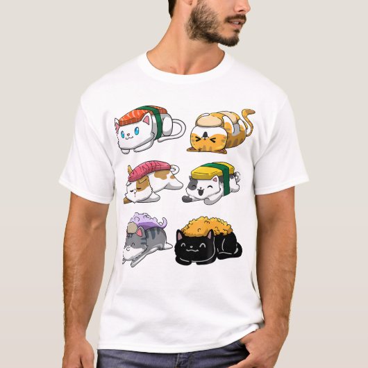 寿司猫すし恋人猫好きかわいいアニメ猫 Tシャツ (正面)